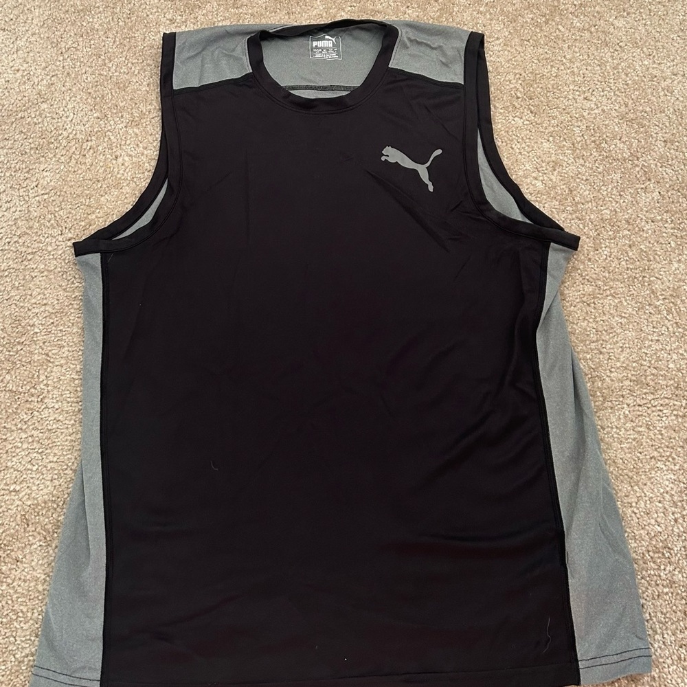 Puma Men's Black and Gray Sleeveless Shirt